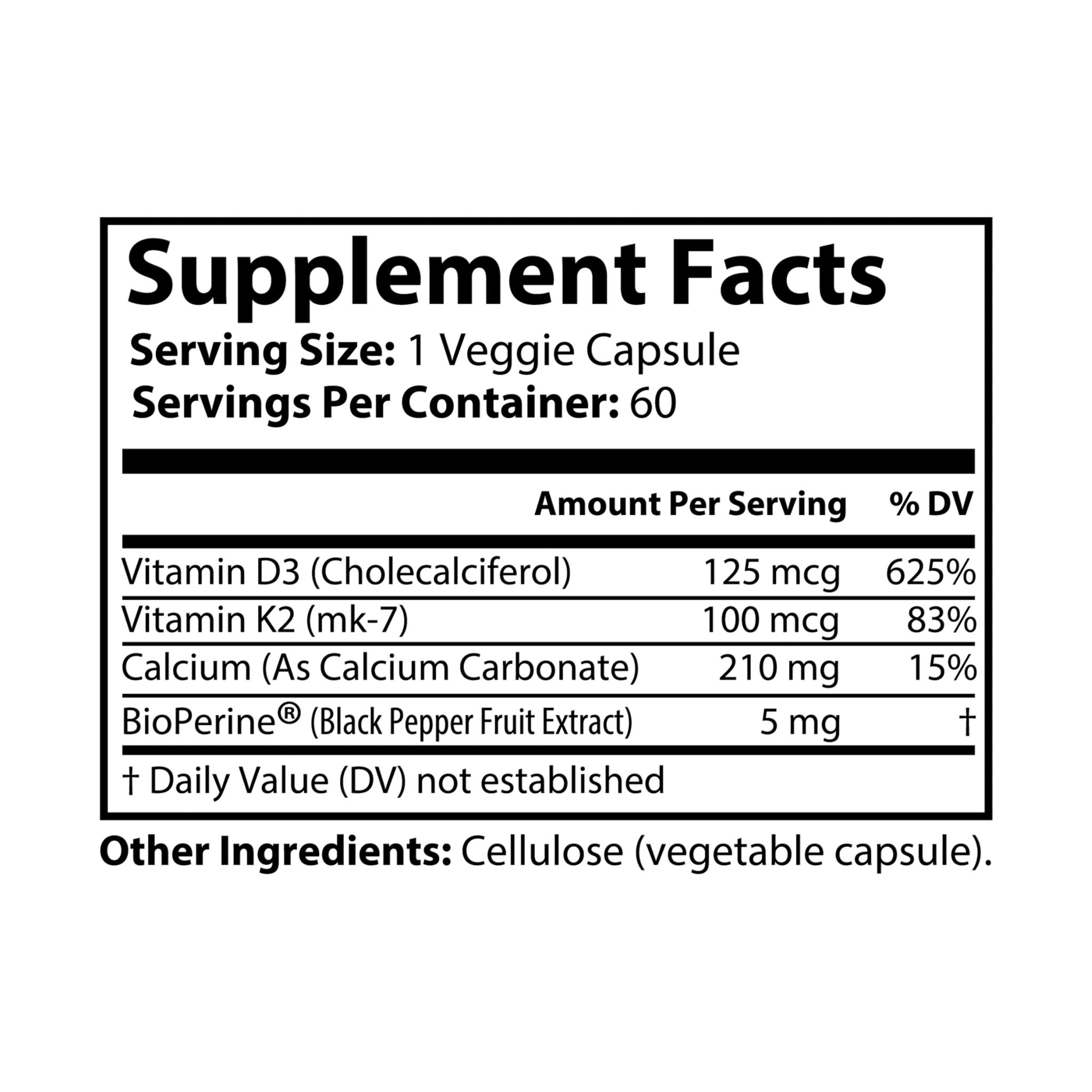 Dorpamine Vitality Vitamin K2 + D3 Supplement (60 Capsules)